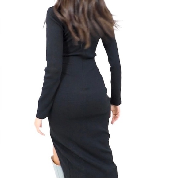 Pretty Little Thing Black Ribbed Knit Slit Midi Dress Size 2 - Picture 4 of 12
